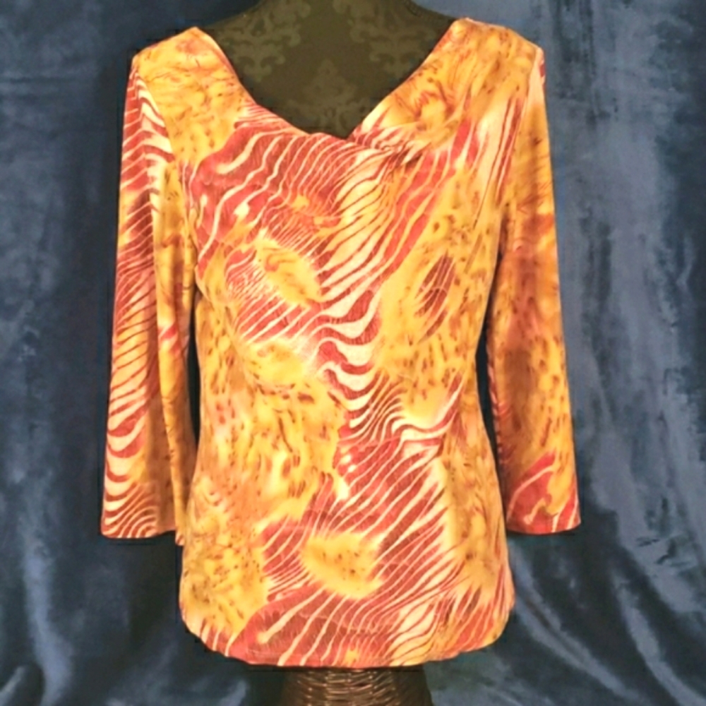 Nicola Women's Tan/Burgundy Blouse, Size M